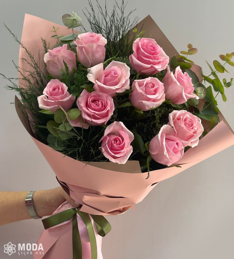 10 İthal Pembe Gül Buketi